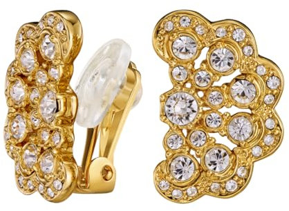 Traveller Ohrclip - Damen - Goldfarben - Blume - Kristalle - 22kt vergoldet - 20 x 12 mm - 157746