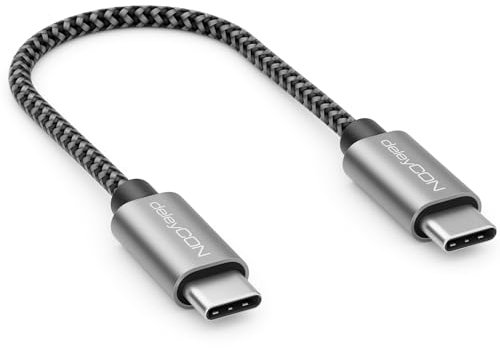deleyCON 0,15m Cavo USB C PD3.0 (Ricarica Rapida 60W) Cavo di Ricarica USB-C a USB-C Corto 15cm per iPhone 17 16 15 Pro Max Samsung Galaxy S25 S24 S23 S22 Pixel iPad Pro MacBook Air Tablets Switch PS5
