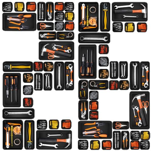 KEDEMAS 26 PCS Set di organizer cassetti, vassoi in plastica per cassetti di 5 dimensioni, vassoi organizzatori per cucina, bagno, ufficio, vanità, trucco, utensili, cestini di stoccaggio