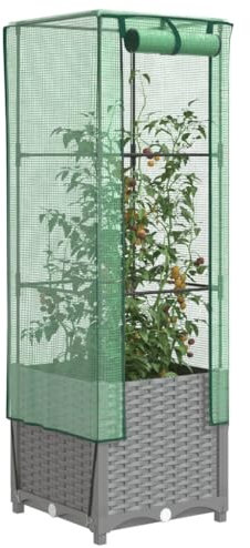 Xichuzi Hochbeet mit Gewächshaus-Aufsatz Rattan-Optik 40x40x139 cm, Palettenrahmen, Hochteich, Gemüsebeet, Kräuterregal Balkon, Blumenbeet, Kräuterspirale, Tomatenbeet, Pflanzhochbeet - 4015855