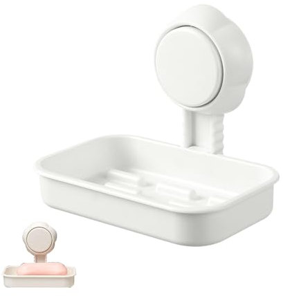 Suction Cup Shower Soap Holder Wall Mounted Max Hold 5KG Soap Dish Suction Sponge Holder Drill-Free Removable with Drainage White Plastic Soap Dish for Bathroom Kitchen