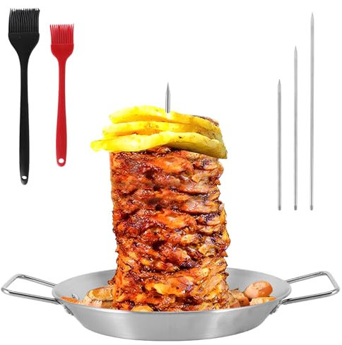 COZHYESS Vertical Meat Skewer, Stainless Steel BBQ Vertical Skewer Grill, Brazilian Barbecue Grilling Rack Meat Spit, with 3 Replacement Spikes and 2 Grill Brush, for Whole Chicken Fish Sausage Steak