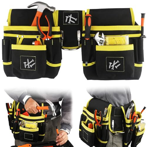 Ruioomeep Cintura porta attrezzi da uomo, borsa magnetica per attrezzi, cintura da lavoro con 26 tasche, cintura per artigiani rimovibili, borsa per attrezzi Oxford regolabile per elettricisti,