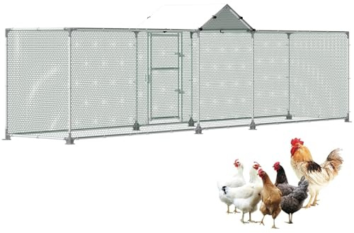 ORHEYA Freilaufgehege 5x1x1,4m Hühnerstall aus Metall Hühnerhaus mit Sonnenschutzdach Schloss, Freigehege Voliere Hühner Geflügelstall Kleintiergehege
