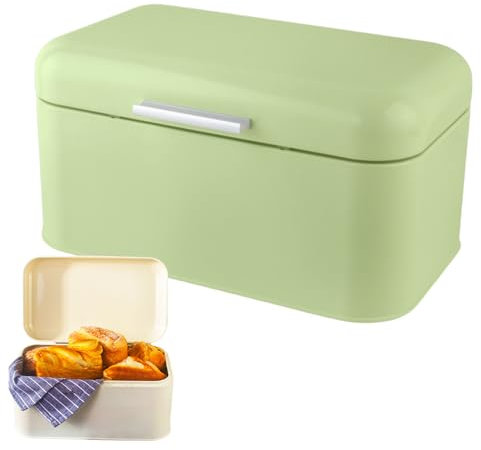 Pasdrucn 30x18x15.5cm Bread Storage Box for Kitchen Counter, Bread Bins for Kitchen, Breadbin, Large Bread Bin Food Storage, Vintage Style Steel Kitchen Storage Caddy with Lid (Green)