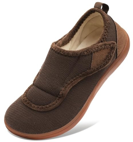 JOINFREE Men's Slippers Wide Fit Adjustable Comfortable House Shoes with Back Heel, Zero-Drop Non-Slip Slippers for Swollen Feet, Sensitive Feet, Indoor Outdoor Walking Brown 9