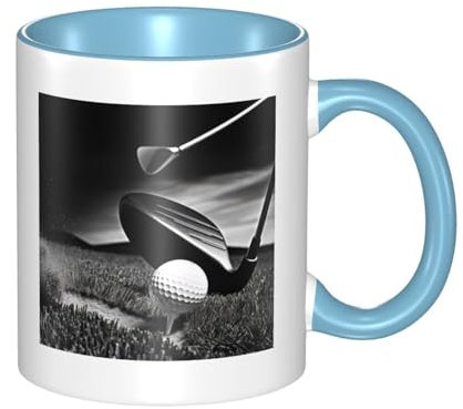 XKBFKLKMC Elegante tazza in ceramica bicolore con stampa golf in bianco e nero da 325 ml, tazza da caffè colorata all'interno, tazza da tè a doppio colore per casa, cucina e ufficio