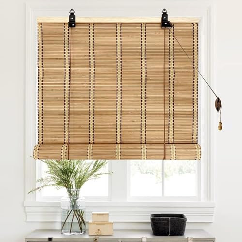 Roll-Up-Sonnenblenden aus natürlichem Bambus, für Fenster, lichtfilterend, mit Beschlägen, atmungsaktive Bambusvorhänge für Zuhause und Büro, Größe 70 x 220 cm