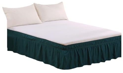 Mantovana giroletto avvolgente per letto, regolabile, elastica, con volant, per letto matrimoniale, king size, lavabile in lavatrice (verde scuro, queen size)