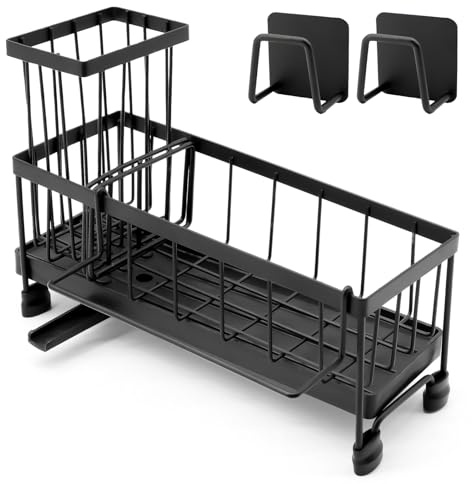 ZYNERY Sink Organizer for Kitchen, Kitchen Sink Organiser with Automatic Drain Tray with Two Sponge Holders, Sponge Holder