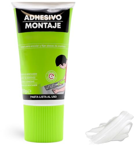 TECHZOCO Adhesivo de montaje, Ideal para piezas de montaje, unión de molduras, muebles ligeros, Cola de montaje, Adhesivo para muebles, Formato en tubo, Color Blanco, Contiene 150 gramos