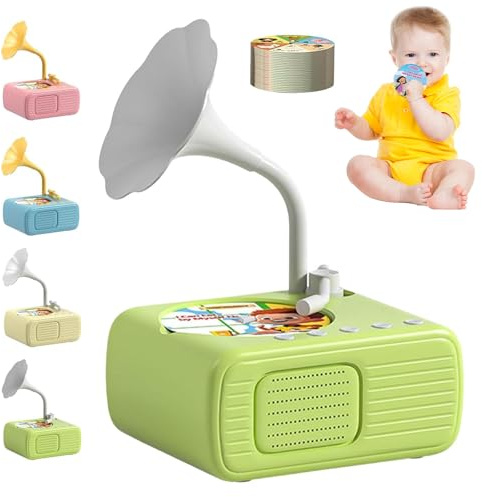 Kids Gramophone Toy with 96 Cards - Educational Music Player for Toddlers | Bluetooth Kids Phonograph | Nursery Rhymes & Bedtime Stories for Early Childhood Education (Age 3+) (Green)