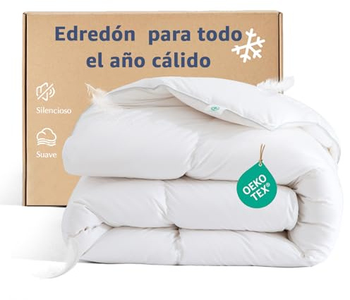 Oaken-Cat Piumino Caldo per tutto l'anno | Trapuntato e morbido in piuma e piumino | Traspirante | Oeko-Tex e RDS | Cotone | Bianco 240 × 260 cm