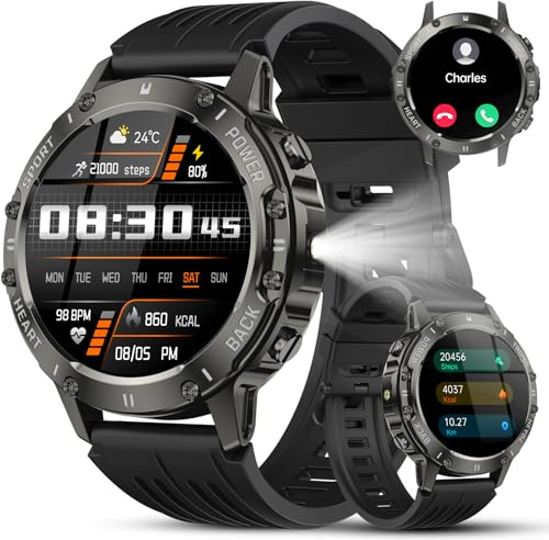 Military Smart Watch for Men Answer/Make Calls, 1.39 HD Fitness Tracker with Heart Rate/Sleep Monitor/Pedometer, 114+ Sports Mode Activity Trackers, IP68 Waterproof Outdoor Smartwatch for iOS Android