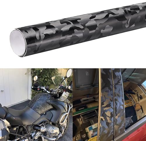Alvorox 3D Geist Camouflage Schwarze Folie Auto, Folierungs Folie für Motorrad, Auto Innenraum, Autofolie Vinyl klebefolie (45 x 152 cm)