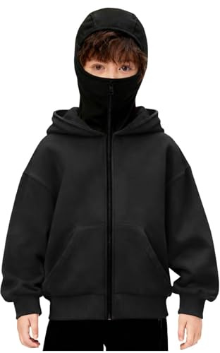 Bastwahl Veste Cagoule à Capuche intégrée Unisexe pour Enfants garçons Filles Fermeture éclair avec Masque Facial légère à Manches Longues Pull Fantaisie athlétique Coupe-Vent décontracté Hiver Chaud