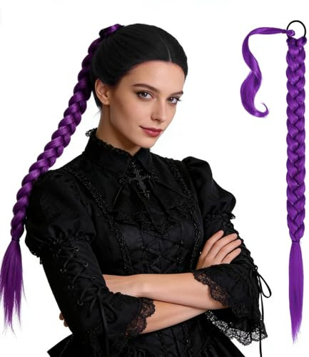 1 Pezzo Capelli Viola Lunghi Treccia, 24 Pollici Capelli Artificiali Viola da Intrecciare, Lunghe Trecces Capellis per Scene, Feste di Halloween, Carnevale, Costumi, Decorazioni