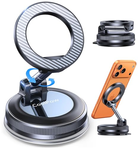 Coolpow【Newest Vacuum Magnetic Phone Holder for Car Phone Holder Mount【Movable Vacuum Suction】 Magsafe Car Mount Cell Phone Holders for Your Car Accessories for Women Men for iPhone 17 16 15 14 Kits