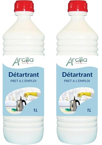 ARCILIA - Détartrant liquide - 1L - Élimine le calcaire et le tartre - Compatible cafetières électroniques, fers à repasser et nettoyeurs vapeurs - 2 bouteilles