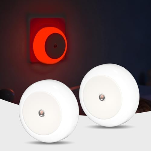 Lamptobe 625nm Luz Roja Nocturna Enchufe Bebé, Luz Roja Nocturna Melatonina con Sensor Crepúsculo Auto On/Off para Babitación Infantil, Dormitorio, Cocina, Baño, Pasillo, Pack of 2