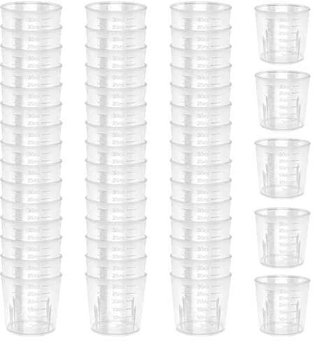 Reicyfang 30ml/1oz Plastic Liquid Measuring Cups, 50 Pack Graduated Reusable Small Plastic Medicine Cups, Mini Clear Kitchen Medicine Cups for Kitchen, Cooking, Lab and Medicine