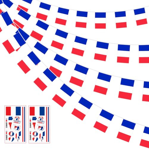 Fanions français, guirlande de drapeau de la France pour intérieur et extérieur, bannière double face pour la coupe du monde de football 2026, le défilé de la Bastille, le football, les événements