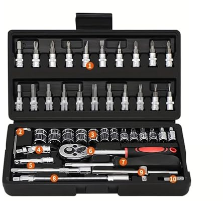 MPAIKJUB Home Repair Toolkit Car Repair Tool Kit 46/53 Piece/Set Socket Set Ratchet Torque Wrench Combo Auto Repairing