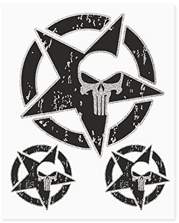 4R Quattroerre.it 9169 Kit Adventure Stickers Autocollants pour Moto Top Case Étoile Punisher Crâne, 20 x 24 cm, Noir
