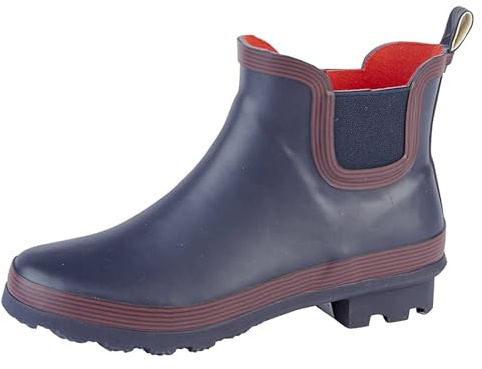 StormWells Womens Waterproof Ankle Wellington Boots With Textile Lining And Rubber Sole Navy/Red 8 UK