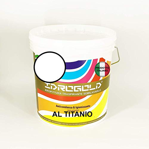 Pittura TEMPERA AL TITANIO Idropittura Opaca Interni ULTRABIANCA O COLORATA Semilavabile ALTA COPERTURA (14 Litri, BIANCO)
