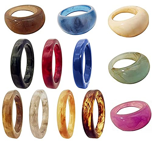 XHBTS 12 Stück Harz bunt breit breit dick Kuppel Knöchel Finger stapelbar Gelenk Ring Retro Acryl transparent Vintage Schmuck Party elegante handgemachte Geschenk