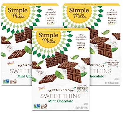 Simple Mills Mint Chocolate Seed and Nut Flour Sweet Thins, Paleo Friendly and Delicious Sweet Thin Cookies, Good for Snacks, Nutrient Dense, 4.25 oz (Pack of 3)