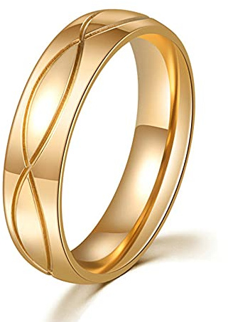 KnSam Herren Ring, Ehering Verlobungsring Titan Streifen Kreuz Welle Ring Jahrestag Valentinstag Hochzeit Ringe Mit Kostenlos Gravur Service Gold
