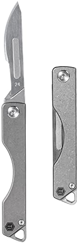 KeyUnity KK01 Couteau pliant en titane, couteau de poche EDC utilitaire avec lame interchangeable #24, pour la chasse en plein air, le camping, la pêche(argent)