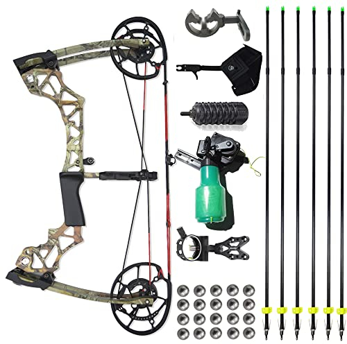 SHARROW 40-60Lbs Compoundbogen Set Erwachsene Bogenschießen Katapult Stahlball Dual-Use Compoundbogen 6061 Aluminiumlegierung CNC Jagdbogen Angeln Bogen und Pfeil Set (Tarnung Angeln Set)