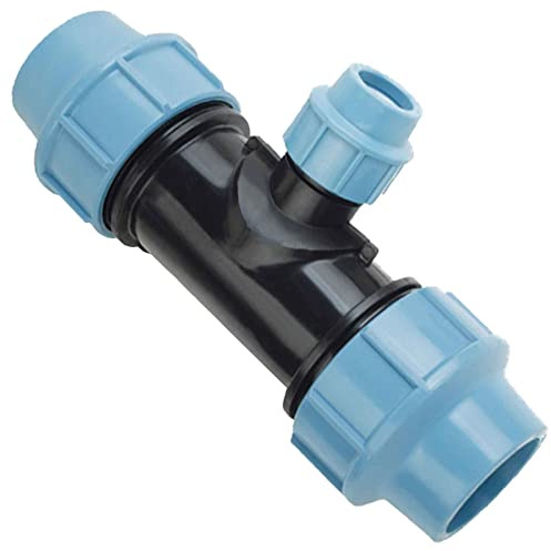 MegaHaustechnik PP Fitting Klemmverbinder T-Stück Reduzierung für 50 x 32 x 50mm PE Rohr Außendurchmesser Trinkwasser PN16 Verschraubung blau
