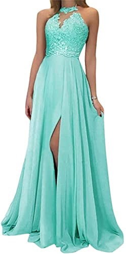 EGSDMNVSQ Abito da Sera in Chiffon Senza Maniche in Pizzo, Avvolgente in Tinta Unita - Vestito Lungo per Damigella, Cocktail, Festa e Ballo