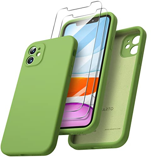 ORNARTO für iPhone 11 Hülle mit 2 Schutzfolien, Gras-Grün | Kamerashutz, Premium Flüssigsilikon, dünne Handyhülle, weich, griffig, tolle Haptik, stoß- und kratzfest, große Farbauswahl