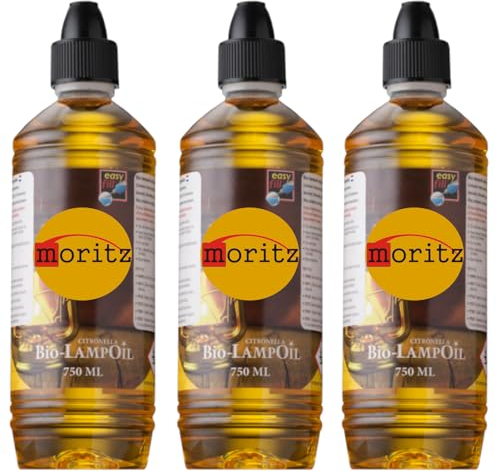 3 x 750 ml Moritz Bio Lampenöl Citronella für Fackeln Öllampen Sturmlaternen Wandfackeln