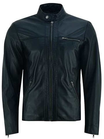 Vance Giacca in vera pelle da uomo in 100% pelle di agnello (nero) o pelle bovina (marrone), Nero , L