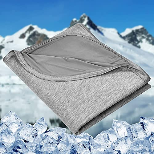 HOMFINE Coperta termica per dormienti caldi – Coperta estiva leggera con Q-Max giapponese > 0,43 fibre fredde, 2 in 1, double face, coperta da viaggio, Grigio, 150 X 200 CM