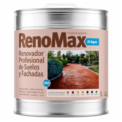 Renomax - Resina Hormigon Impreso y Superficies Porosas Al Agua, 2L Cubre hasta 20m² | Repara, Renueva, Protege y Embellece Suelos y Fachadas | Resina Hormigon Fácil de Aplicar, Garantía 5 Años