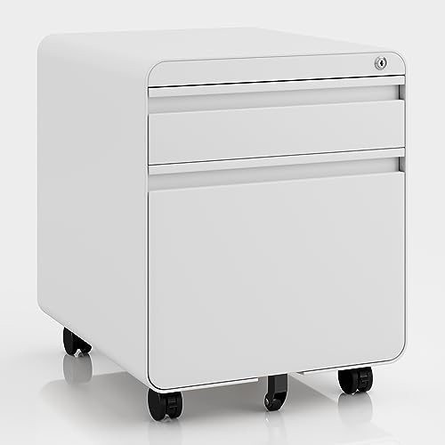 Dripex Metall Rollcontainer Stahl Rollcontainer mit 2 Schubladen und Hängeregistratur Abschließbarer Büroschrank Bürocontainer 5 Räder Aktenschrank 40 x 45 x 50 cm