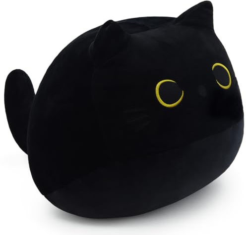 SNOWOLF Cuscino in peluche a forma di gatto, peluche Kawaii, super morbido, per ragazze e ragazzi, regalo di compleanno (20 cm, nero)