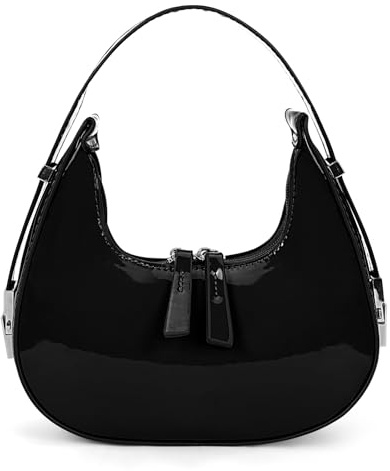 ACUYE Borsa a tracolla a mezzaluna da donna, Y2K, borsa hobo con cerniera, borsa tote, borsa da donna a mezzaluna, con manico superiore, borsa ascellare con tracolla regolabile, 01-nero, 22cm