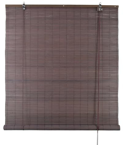 DEFACTO Bambusrollo Sonnenschutz Sichtschutz Seitenzugrollo Lichtfilter Bambus Jalousie Lüftung Rollo für Fenster Tür Terrasse Balkon Garten (120 x 160 cm, Dunkelbraun)