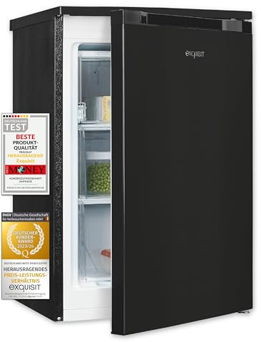 Exquisit GS81-051C Gefrierschrank Schwarz - 85 Liter Standgerät, 4*-Sterne | Mini-Gefrierschrank mit 84,5 cm Höhe, Temperaturregelung & 105 kWh/Jahr - ideal für Büro, Hotelzimmer oder kleine Küchen