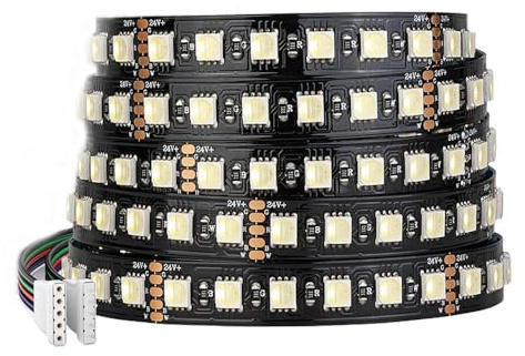 BTF-LIGHTING RGBWW LED Streifen 5050SMD LED RGB+Warmweiß 24V 5M 96LEDs/m | RGBW RGB+Warmweiß(2700K-3000K) 4 Farben in 1 5M 480LEDs Schwarz PCB IP30 für Innenbeleuchtung