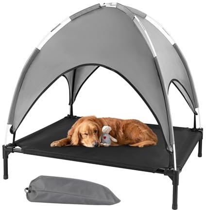Erhöhtes Outdoor-Hundebett mit Baldachin, erhöhtes Hundebett mit Schatten, wasserdichtes Hundezelt für mittelgroße und große Hunde, tragbares kühlendes Haustierbett mit atmungsaktivem Netz für