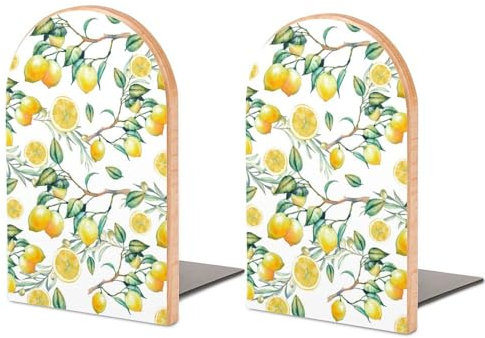 Lot de 2 serre-livres en bois, branche de citronnier aquarelle pour étagères, fournitures de bureau, bibliothèque, décoration de bureau, pour la maison, la bibliothèque